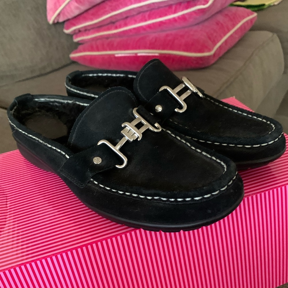 Cole Hahn Black Suede Mule w Shearling Mardi 8